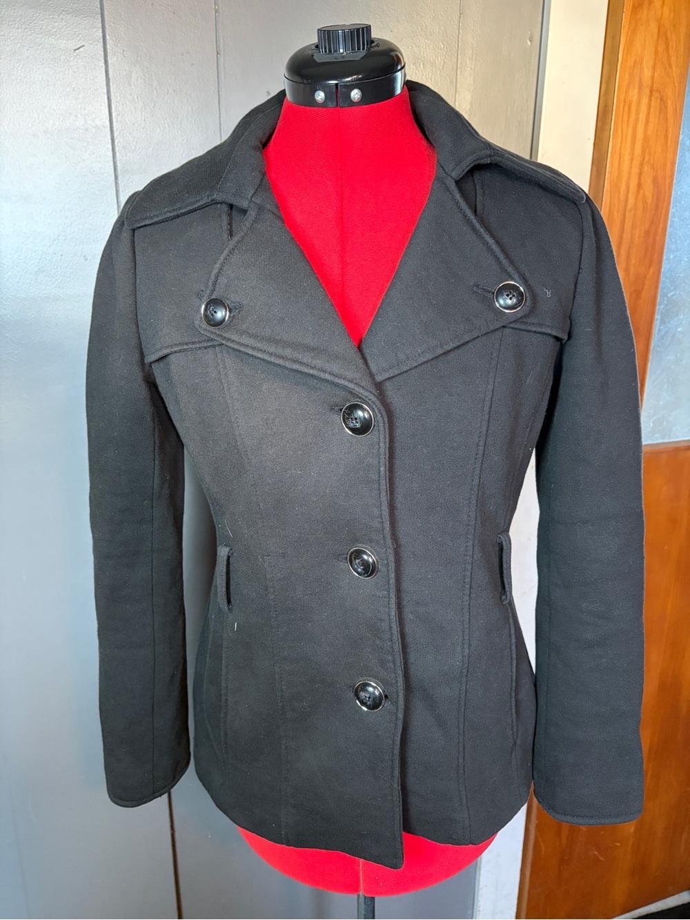 Kenneth Cole Reaction Women's Black Double-Breasted Peacoat